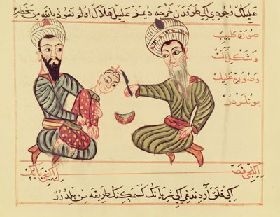 السيدة Sup Turc 693 fol.53 تجفيف السوائل المتراكمة من رأس الطفل ، 1466 بواسطة شرف الدين